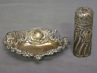 An embossed silver scent bottle holder (f) and a pierced silver dish (f) 1 ozs