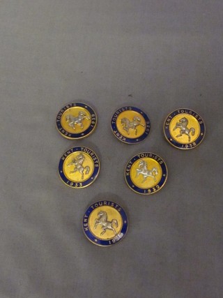 6 gilt metal and enamelled Kent Tourist badges 1932, 1933, 1936, 1937, 1938 and 1939