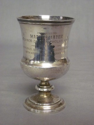 A silver goblet, marks rubbed, engraved 3 ozs