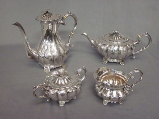 A silver plated 4 piece tea/coffee service with teapot, coffee pot, twin handled sugar bowl and cream jug