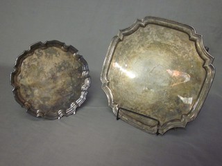 A square silver plated salver 13" and 1 other (f)