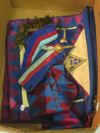 A quantity of various Masonic regalia comprising 2 Royal Arch Provincial Grand Officer's apron, a First Principals apron, 2 sashes and 2 collars