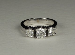 A lady's 18ct white gold dress ring set 3 diamonds ILLUSTRATED