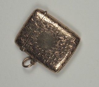A 9ct gold engraved vesta case, 11gms