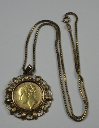 A Victorian 1887 sovereign mounted as pendant hung on a fine gold chain