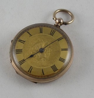 A lady's open faced fob watch contained in a 9ct gold case
