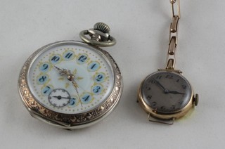 A lady's gold cased wristwatch and an open faced pocket watch