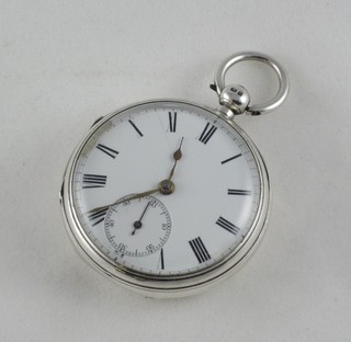 An open faced pocket watch by Moyle of Chester contained in a silver case