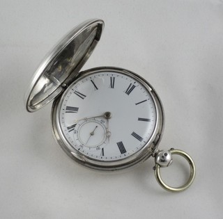 An open faced pocket watch by P A Ferndell of Reading, contained in a silver full hunter case