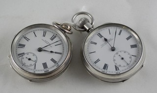 An open faced pocket watch by J E Dickinson of Newcastle Upon Tyne, together with a Waltham pocket watch, contained in open cases