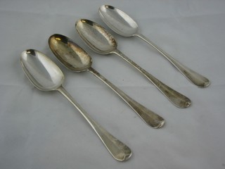 3 George I silver Old English and rat tail pattern bottom mark table spoons, 1725 and 1 other 8 ozs