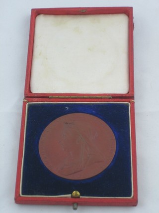A Victorian 1897 bronze Jubilee medallion, cased