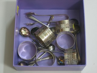 7 various napkin rings and a small quantity of plated items