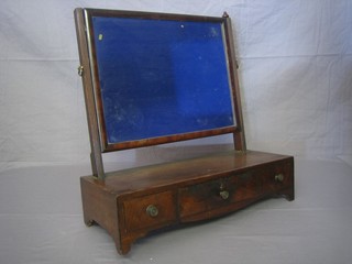 A 19th Century rectangular mahogany plate dressing table mirror contained in a mahogany swing frame, the base fitted 1 long and 2 short drawers, raised on bracket feet (f) 22"