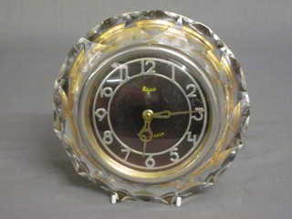 A Soviet Russian wall clock with silvered dial and Arabic numerals contained in a glass case, dial marked Majak 5"