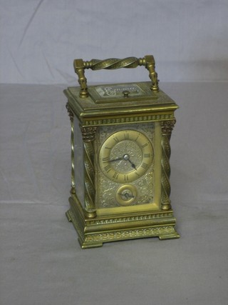 A handsome 19th Century French striking carriage alarm clock with enamelled and gilt dial by Leroy & Fils 57 New Bond Street &pound;200-300