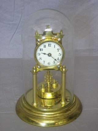 A 400 day clock with porcelain dial and Arabic numerals, complete with glass dome