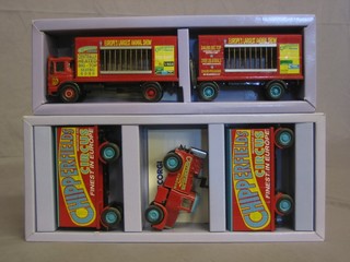 A Corgi Chipperfield Circus Scammel Highwayman with 2 caravans no. 97915 together with an AEC cage truck and trailer no. 97889, boxed