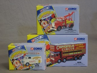 A Corgi Chipperfield advertising booking vehicle no.96905, a Scammel Highwayman with crane no.97886 and an AEC pole truck no.97896, boxed