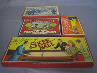 A Skeet board game, a Spill-wobbly game, a rope quoits game and a Roly Poly game