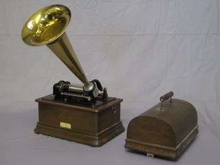 An Edison standard phonograph complete with brass horn ILLUSTRATED