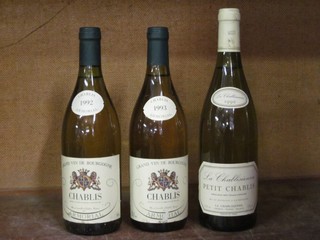 2 bottles of 1992 Grand Vin de Bourgogne Chablis and a bottle of 1991 Petit Chablis