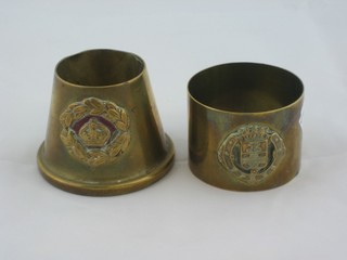 A Trench Art ashtray and a Trench Art napkin ring