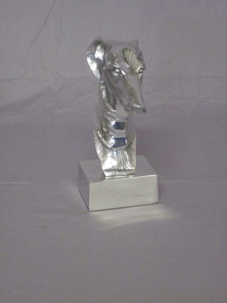 A polished "aluminium" bust of a greyhounds head 9"