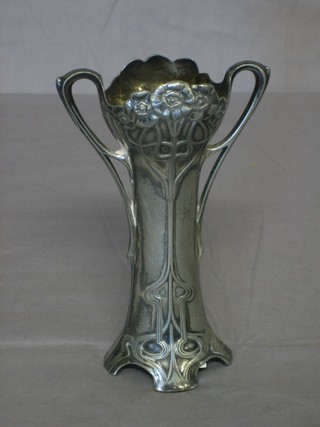 An Art Nouveau WMF pewter twin handled vase 5"
