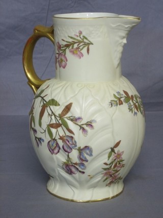 A Victorian Royal Worcester ivory ground jug with floral pattern, the base with purple Royal Worcester mark and Z 12"