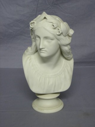A 19th Century Copeland Parian porcelain head and shoulders portrait bust of Cenone, base marked W C Marshall RA, January 1 1860, the base marked Crystal Palace Arts Union 11" ILLUSTRATED