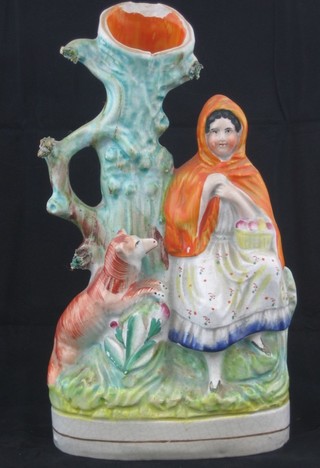 A 19th Century Staffordshire spill vase figure of Little Red Riding Hood 10" (chipped)