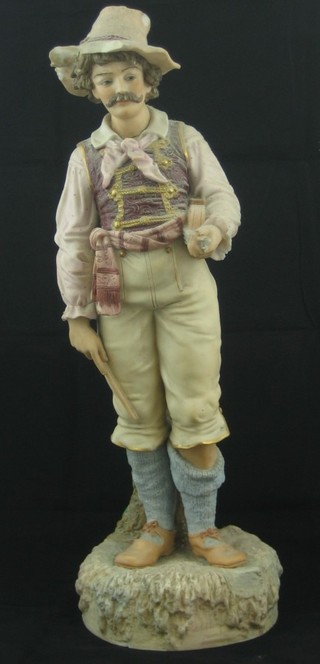 A 19th Century Continental biscuit porcelain figure of a standing violinist (f and r) 16"