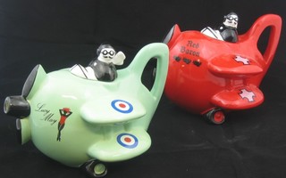 A Carltonware Red Baron teapot in the form of a bi-plane and 1 other in the form of a Royal Flying Corps bi-plane