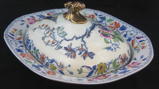 A 19th Century stone china Ironstone lozenge shaped meat plate 14 1/2" together with a Davenport tureen lid 11"