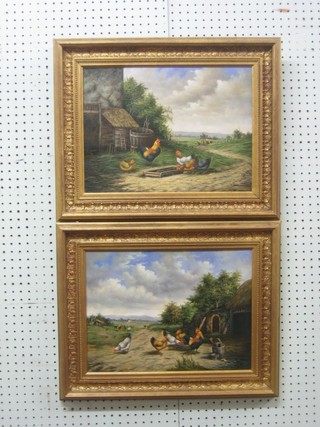 H Hooper, a pair of oil paintings on board "Studies of Chickens" 11" x 15 1/2"