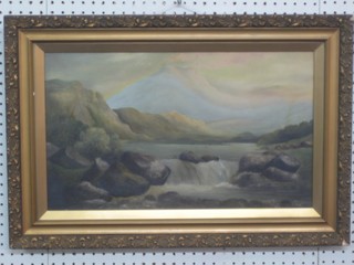 A Victorian oil on board "Mountain with Torrent" 11" x 19"