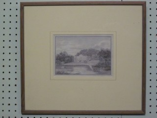 A pencil drawing "Country House with River" 4" x 6 1/2"