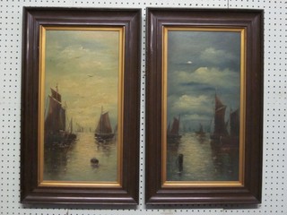 A. Rubant, pair of oil paintings on board "Fishing Boats at Dawn and Dusk" 19" x 9"