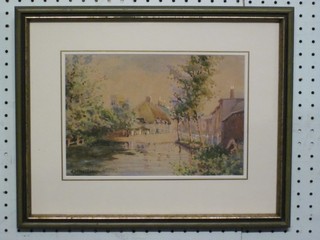 Watercolour drawing "Country Lane with Ford", indistinctly signed, the reverse marked Ringwood 1935 7" x 10"