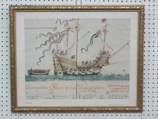 A coloured print "The Mary Rose in the Possession of Magdalene College Cambridge" 15" x 19"