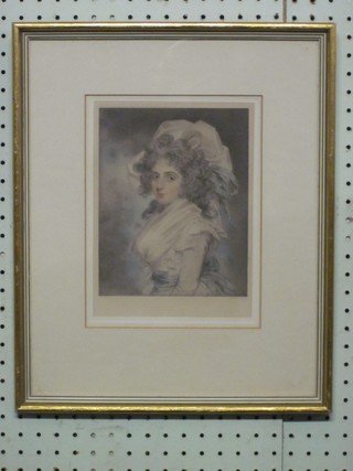 19th Century coloured print "Seated Noble Woman" 7" x 6"