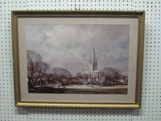 Rowland Hilder, a coloured print "Cathedral Scene" 13" x 19"