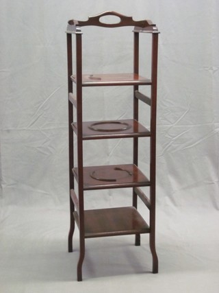 A Victorian square mahogany 4 tier cake stand 12"