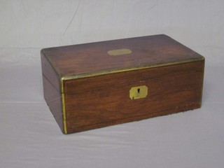 A Victorian rosewood and brass banded writing slope with hinged lid 16"