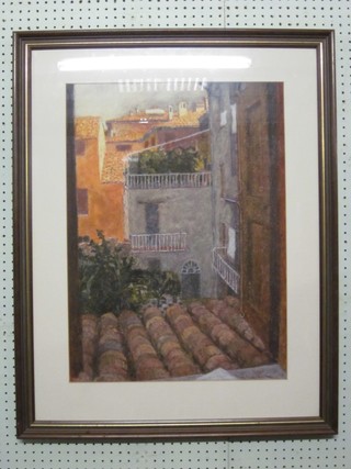 Patrick Cullen, pastel drawing "Window in Bologna" 25" x 18", the reverse with Thackeray Gallery label