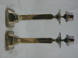 A pair of Art Deco square silver candlesticks, Birmingham 1924, 10" ILLUSTRATED