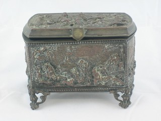 A Continental embossed silver plated casket decorated scenes of figures to the side, 4 1/2"