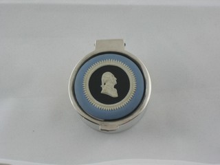 A limited edition circular silver pill box the lid with Wedgwood plaque
