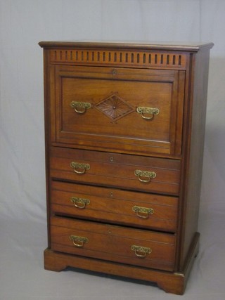 A Victorian walnut secretaire chest, the upper section fitted a deep secretaire drawer above 3 long drawers, raised on bracket  feet 30"
